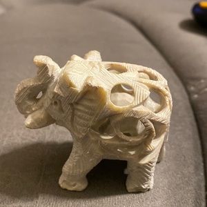 Hand Carved Stone Elephant Figure with baby inside.  Made in India.